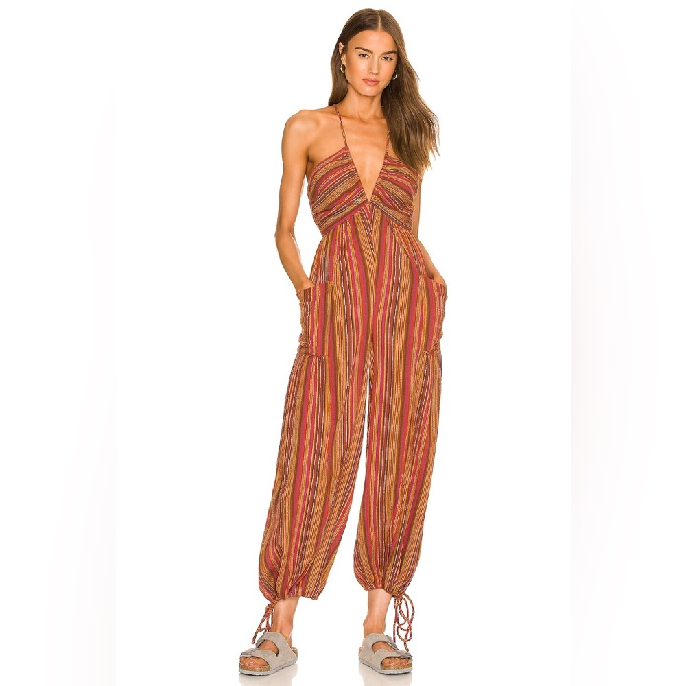 Free People Multicolor Striped Halter Jumpsuit. Med Sz